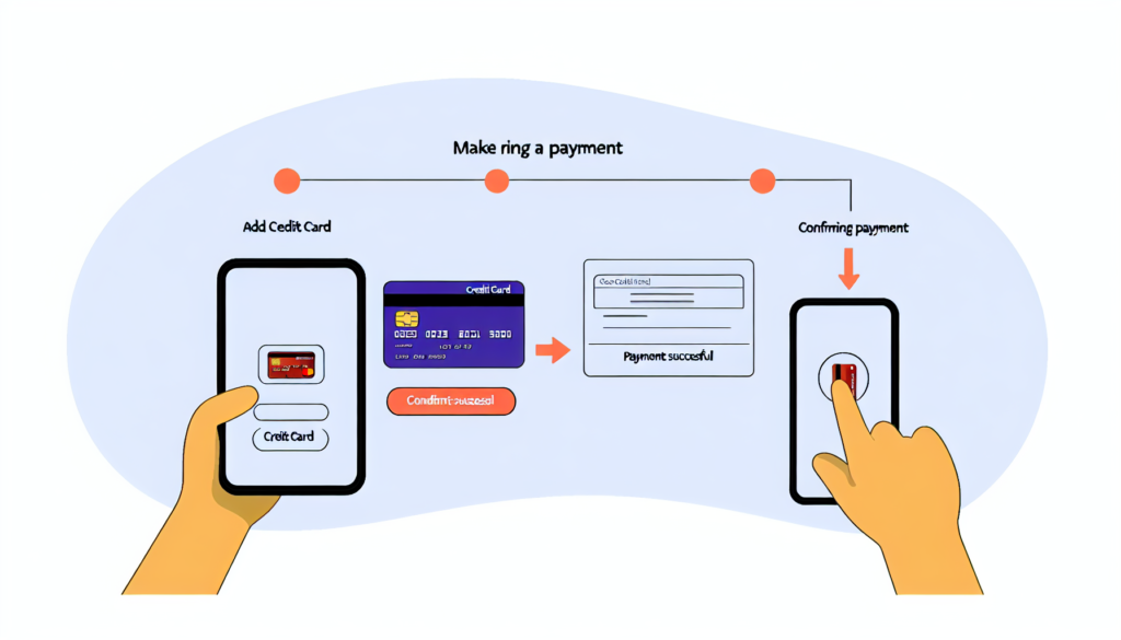 Picture and a Video tutorial demonstrating how to pay with a card using Peerwallet on AccCluster.com. The video guides users through selecting products, proceeding to checkout, choosing Peerwallet as the payment method, entering card details, and completing the payment securely.